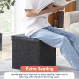 Collapsible Tufted Linen Square Coffee Table Storage Ottoman - Black