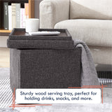 Collapsible Tufted Linen Square Coffee Table Storage Ottoman - Charcoal Gray