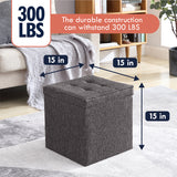 Collapsible Tufted Linen Square Coffee Table Storage Ottoman - Charcoal Gray
