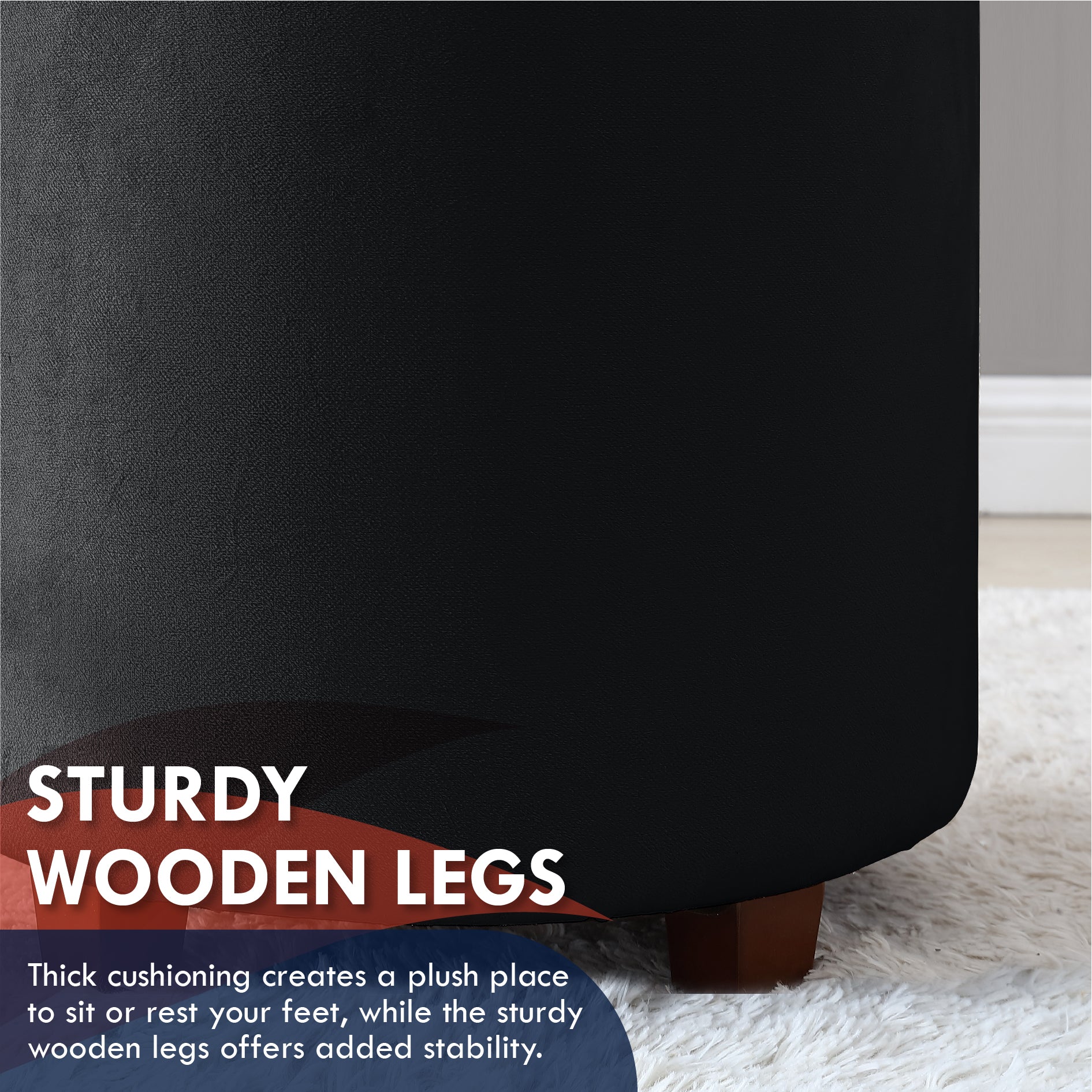 Lawrence Round Velvet Storage Ottoman with Table Top Lid - Black