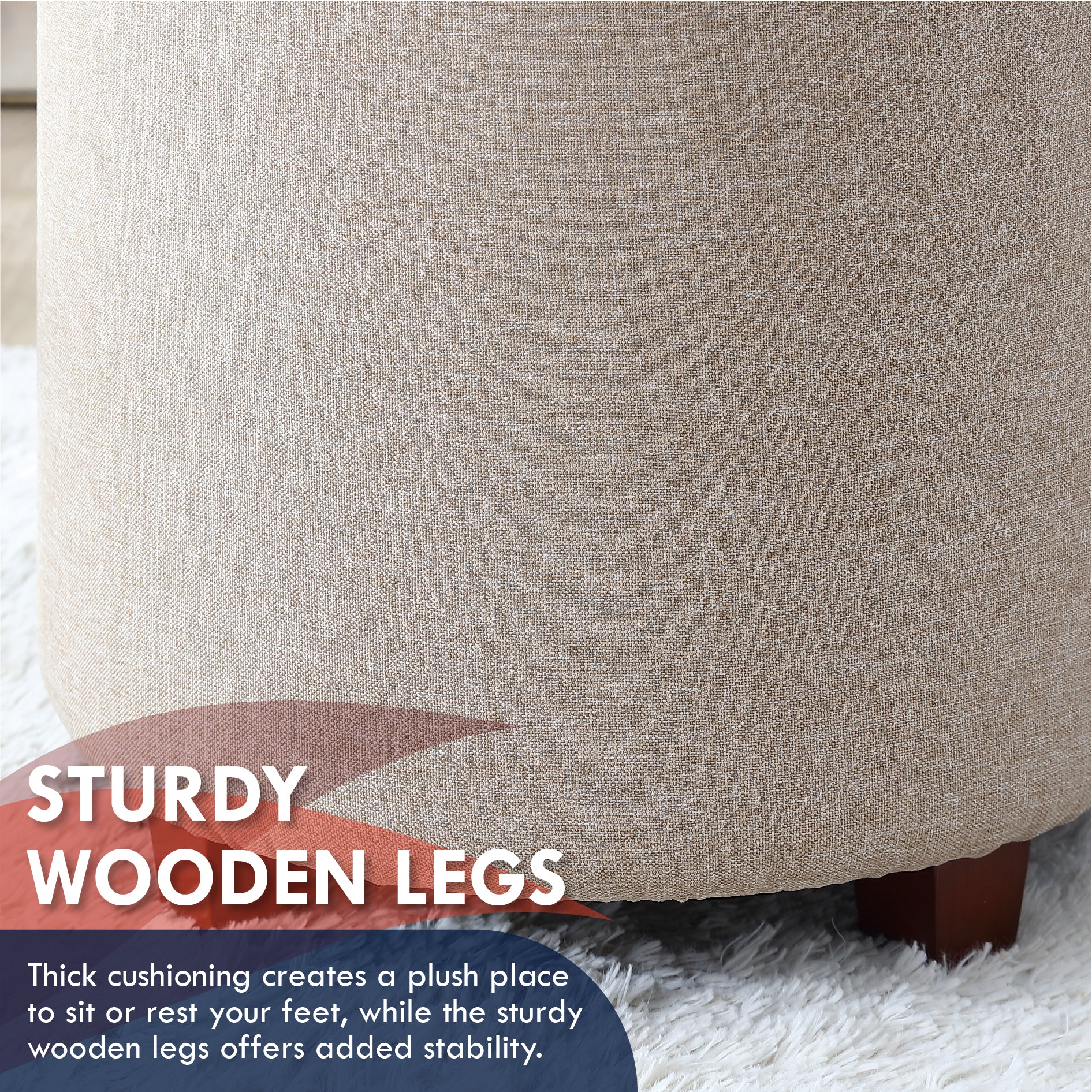Lawrence Round Linen Storage Ottoman with Table Top Lid - Beige
