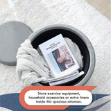 Lawrence Round Linen Storage Ottoman with Table Top Lid - Gray