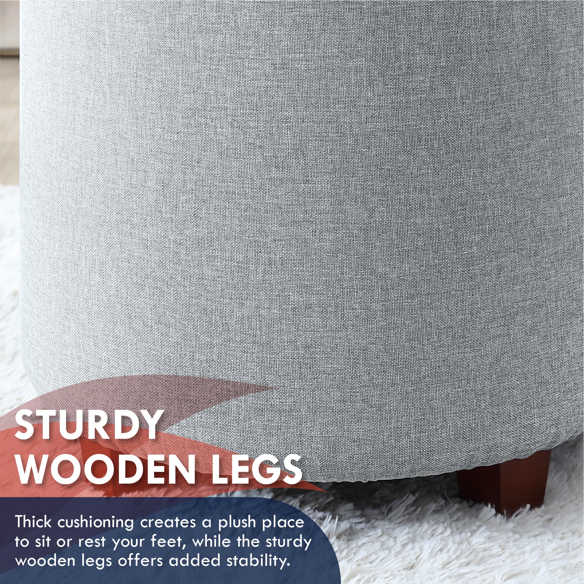 Lawrence Round Linen Storage Ottoman with Table Top Lid - Gray
