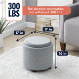 Lawrence Round Linen Storage Ottoman with Table Top Lid - Gray