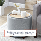 Lawrence Round Linen Storage Ottoman with Table Top Lid - Gray