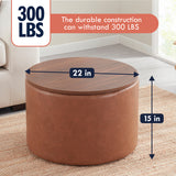 Parker Round Faux Leather Coffee Table Storage Ottoman - Mocha