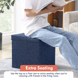 Collapsible Tufted Linen Square Coffee Table Storage Ottoman - Navy Blue