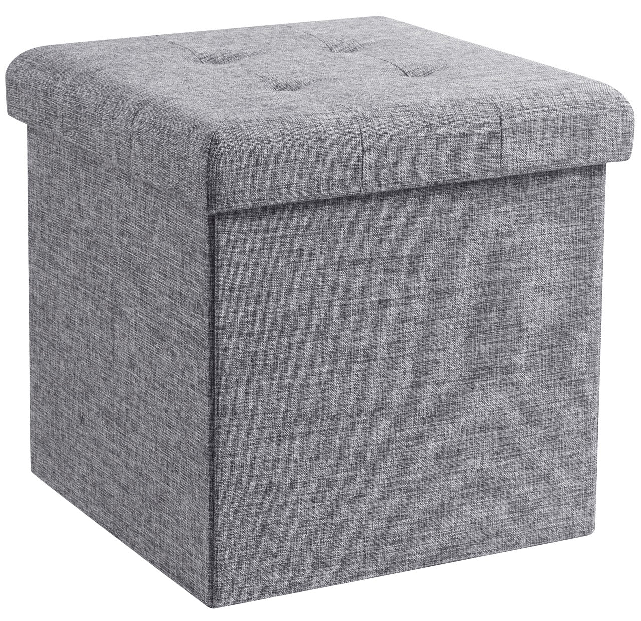Foldable Tufted Linen Square Storage Ottoman