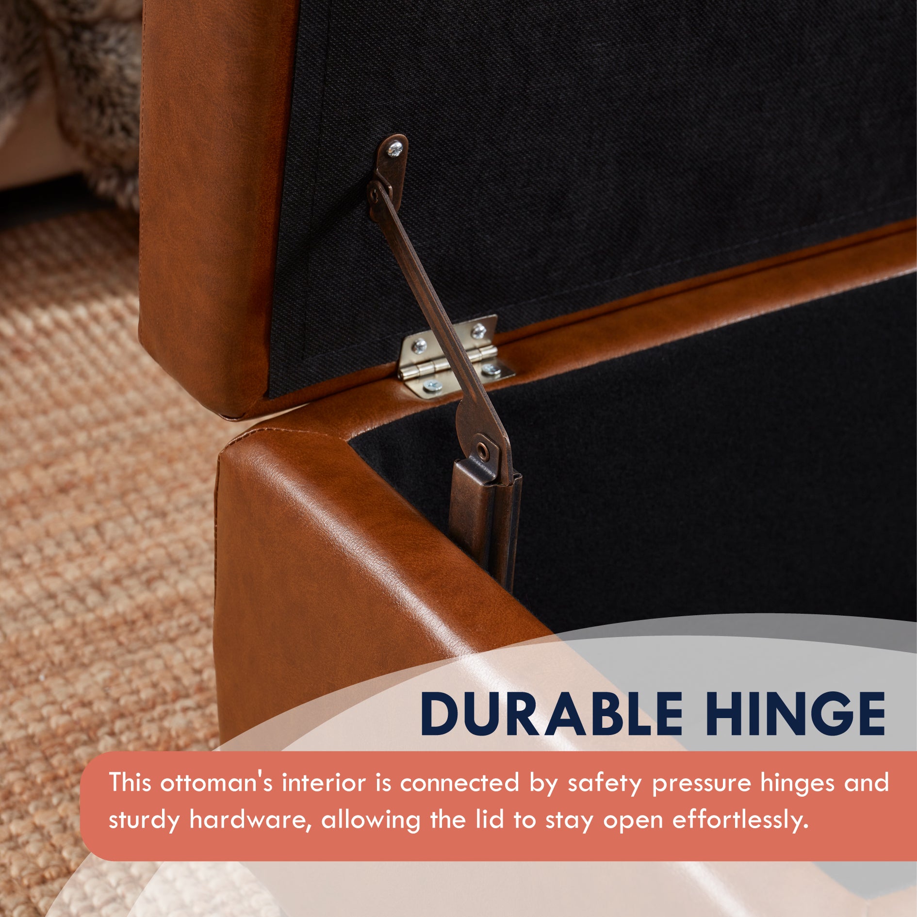 Hamilton Faux Leather Long Bench Storage Ottoman with Easy Lift Hinge Lid - Mocha