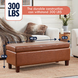 Hamilton Faux Leather Long Bench Storage Ottoman with Easy Lift Hinge Lid - Mocha