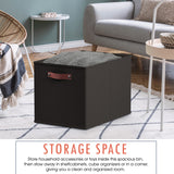 Foldable Linen Kallax Storage Cube Bin with Leather Handles – 13x15x13 Inch - Set of 6 Black