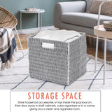 Foldable Paper Wicker Storage Shelf Basket Cube Bin with Handles - White/Gray