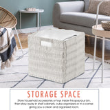 Foldable Paper Wicker Storage Shelf Basket Cube Bin with Handles - White