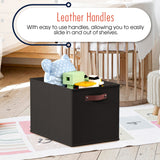 Foldable Linen Kallax Storage Cube Bin with Leather Handles – 13x15x13 Inch - Set of 6 Black