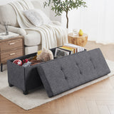 Foldable Tufted 43 Inch Long Linen Bench Storage Ottoman with Legs - Charcoal Gray