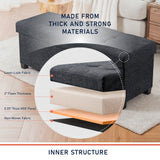 Foldable Tufted 43 Inch Long Linen Bench Storage Ottoman with Legs - Black