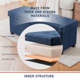 Foldable Tufted 43 Inch Long Linen Bench Storage Ottoman with Legs - Navy