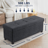 Foldable Tufted 43 Inch Long Linen Bench Storage Ottoman with Legs - Black