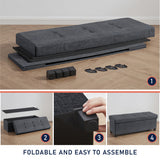 Foldable Tufted 43 Inch Long Linen Bench Storage Ottoman with Legs - Black