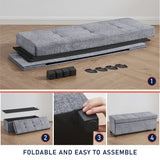 Foldable Tufted 43 Inch Long Linen Bench Storage Ottoman with Legs - Gray