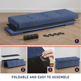 Foldable Tufted 43 Inch Long Linen Bench Storage Ottoman with Legs - Navy