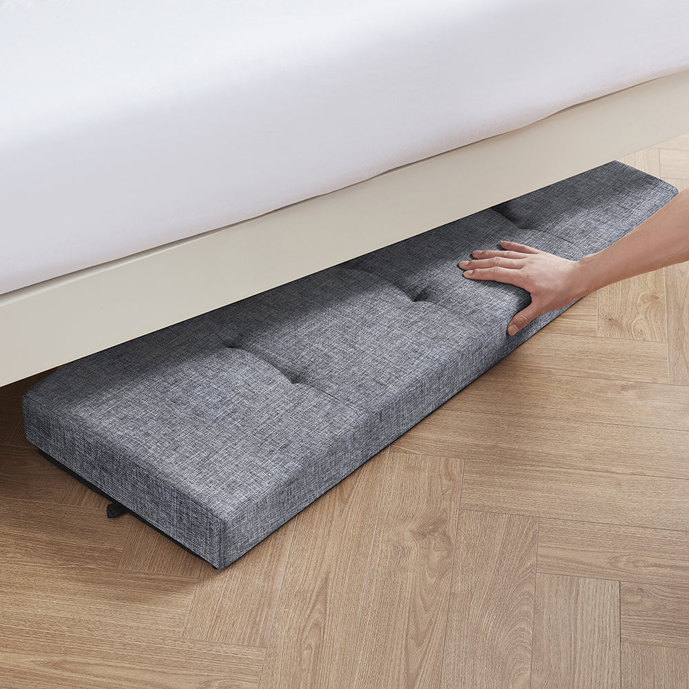 Foldable Tufted 43 Inch Long Linen Bench Storage Ottoman with Legs - Gray
