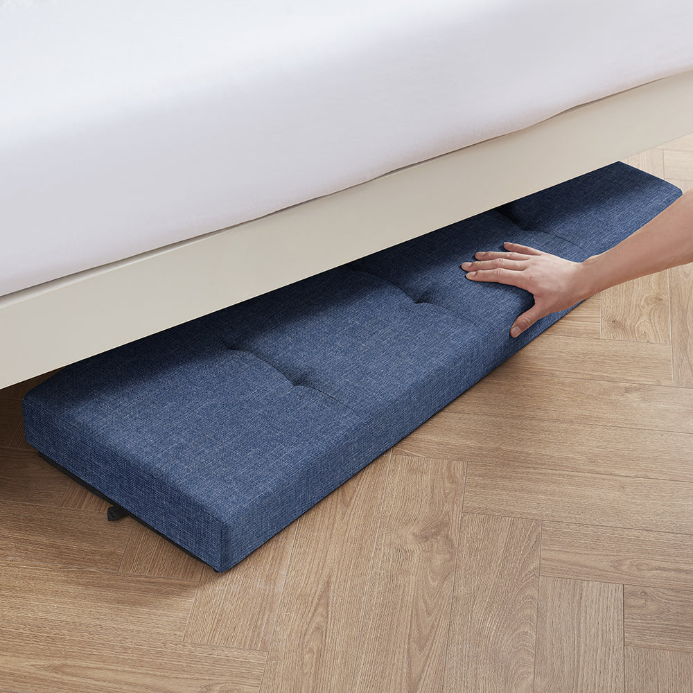 Foldable Tufted 43 Inch Long Linen Bench Storage Ottoman with Legs - Navy