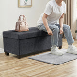 Foldable Tufted 43 Inch Long Linen Bench Storage Ottoman with Legs - Black