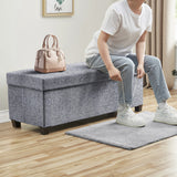 Foldable Tufted 43 Inch Long Linen Bench Storage Ottoman with Legs - Gray