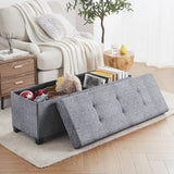 Foldable Tufted 43 Inch Long Linen Bench Storage Ottoman with Legs - Gray