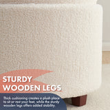 Lawrence Round Boucle White Storage Ottoman with Table Top Lid