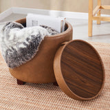 Lawrence Round Faux Leather Storage Ottoman with Table Top Lid
