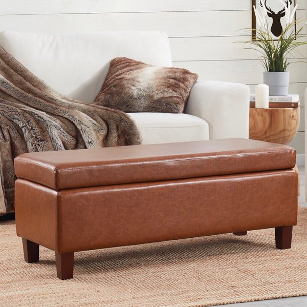 Hamilton Faux Leather Long Bench Storage Ottoman with Easy Lift Hinge Ornavo Home