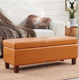 Hamilton Faux Leather Long Bench Storage Ottoman with Easy Lift Hinge Lid - Cognac