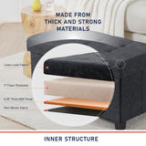 Foldable Tufted 30 Inch Linen Bench Storage Ottoman with Legs - Black