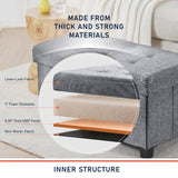 Foldable Tufted 30 Inch Linen Bench Storage Ottoman with Legs - Gray