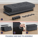 Foldable Tufted 30 Inch Linen Bench Storage Ottoman with Legs - Black