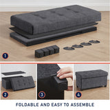 Foldable Tufted 30 Inch Linen Bench Storage Ottoman with Legs - Charcoal Gray