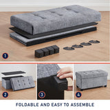 Foldable Tufted 30 Inch Linen Bench Storage Ottoman with Legs - Gray