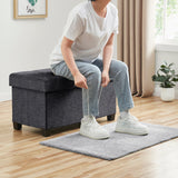 Foldable Tufted 30 Inch Linen Bench Storage Ottoman with Legs - Charcoal Gray