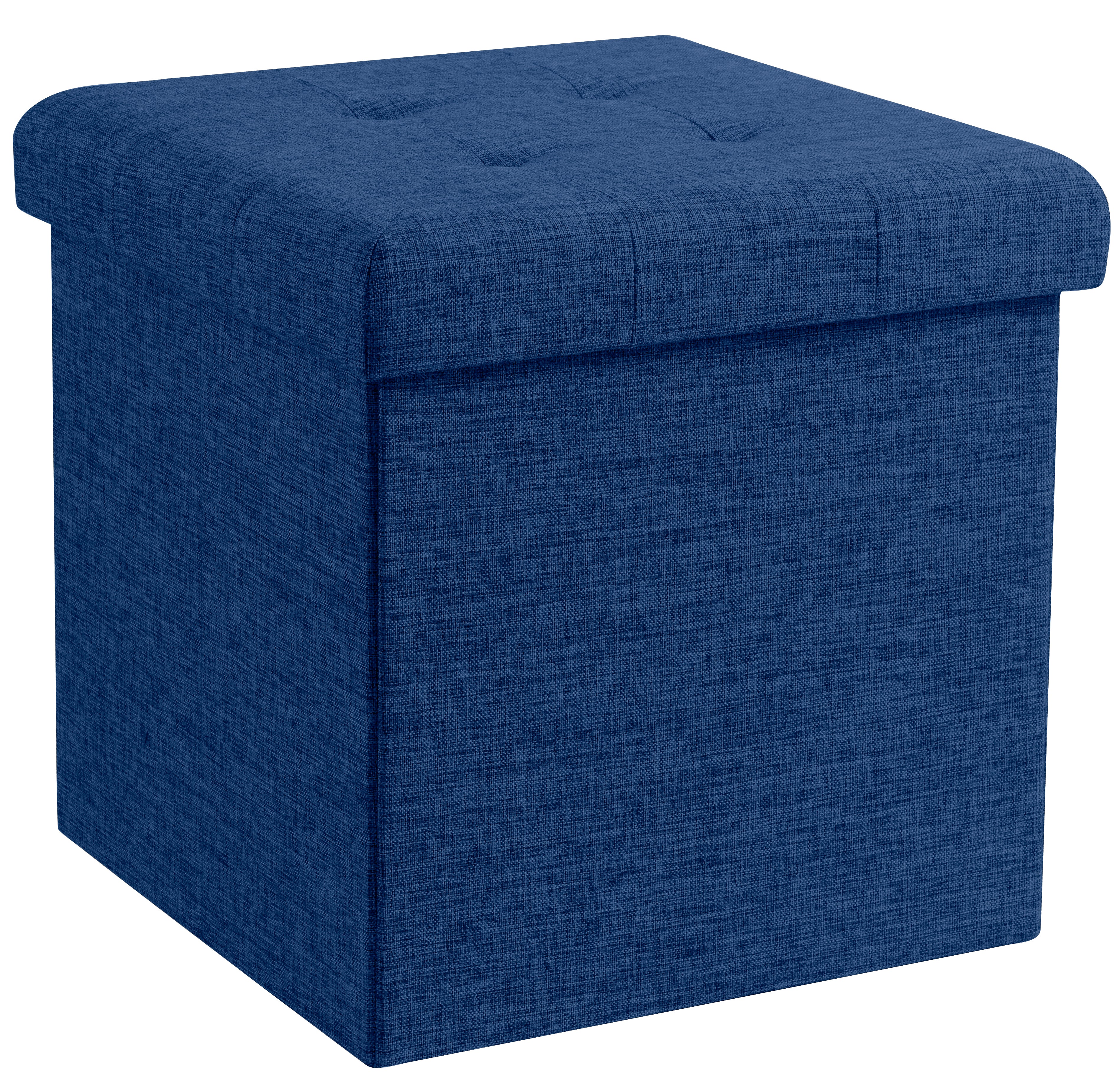 Foldable Tufted Linen Square Storage Ottoman