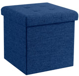 Foldable Tufted Linen Square Storage Ottoman