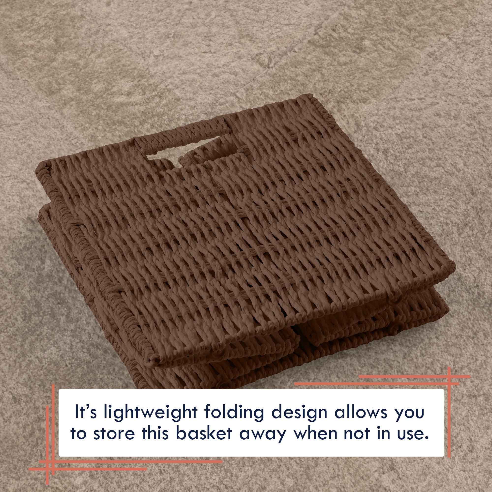 Foldable Paper Wicker Storage Shelf Basket Cube Bin with Handles - Brown