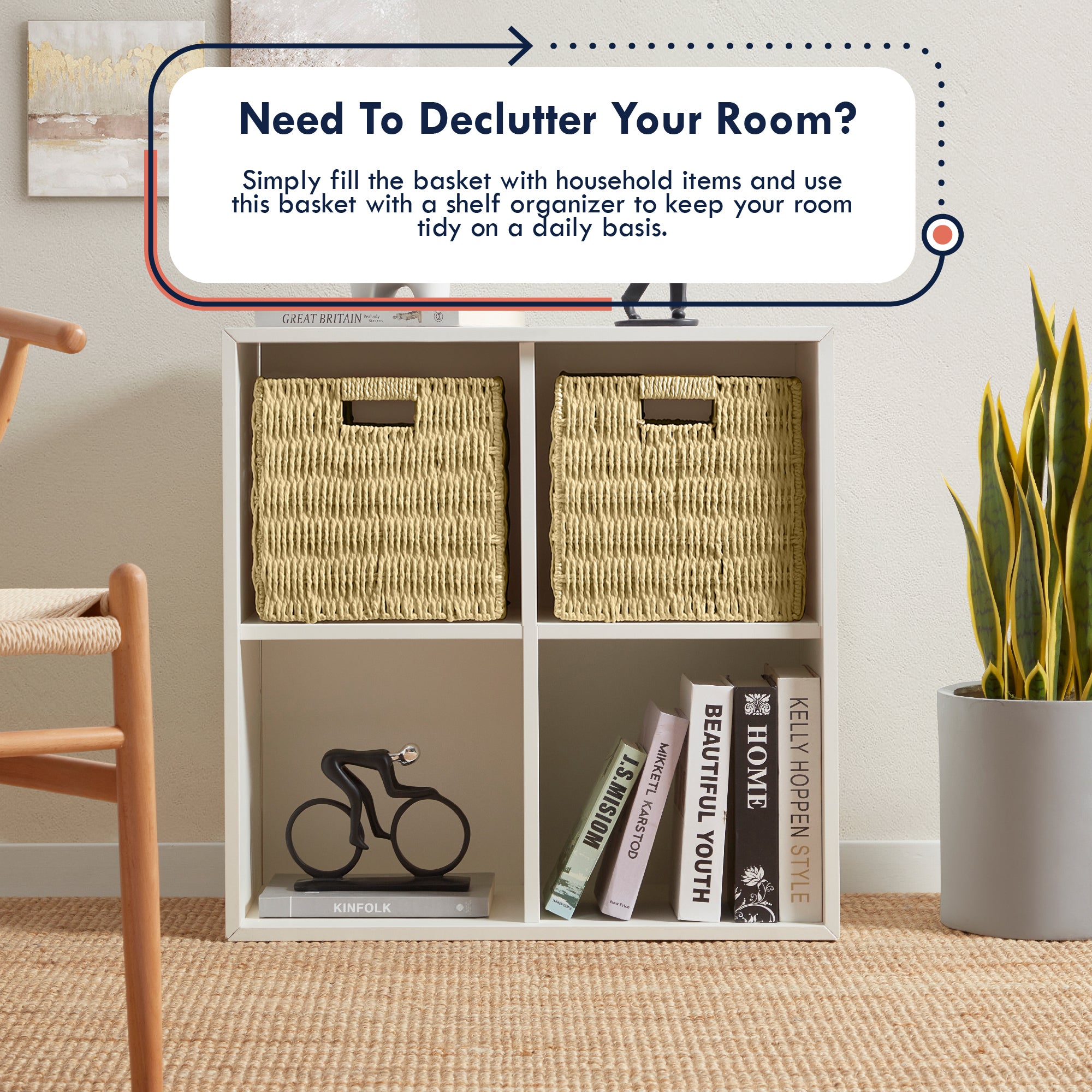 Foldable Paper Wicker Storage Shelf Basket Cube Bin with Handles - Taupe