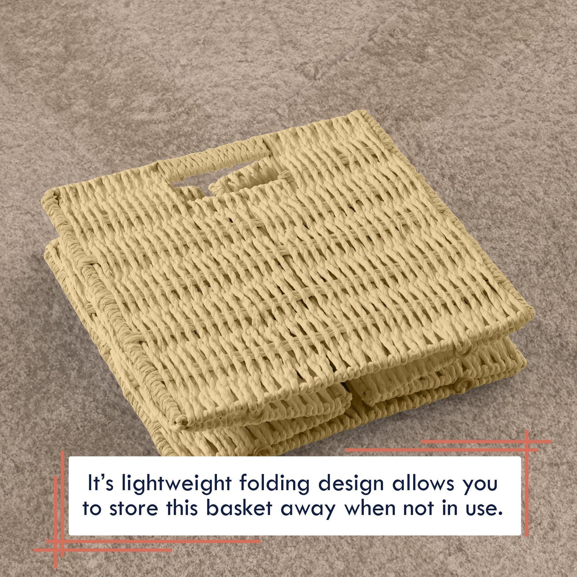 Foldable Paper Wicker Storage Shelf Basket Cube Bin with Handles - Taupe