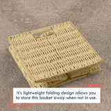 Foldable Paper Wicker Storage Shelf Basket Cube Bin with Handles - Taupe