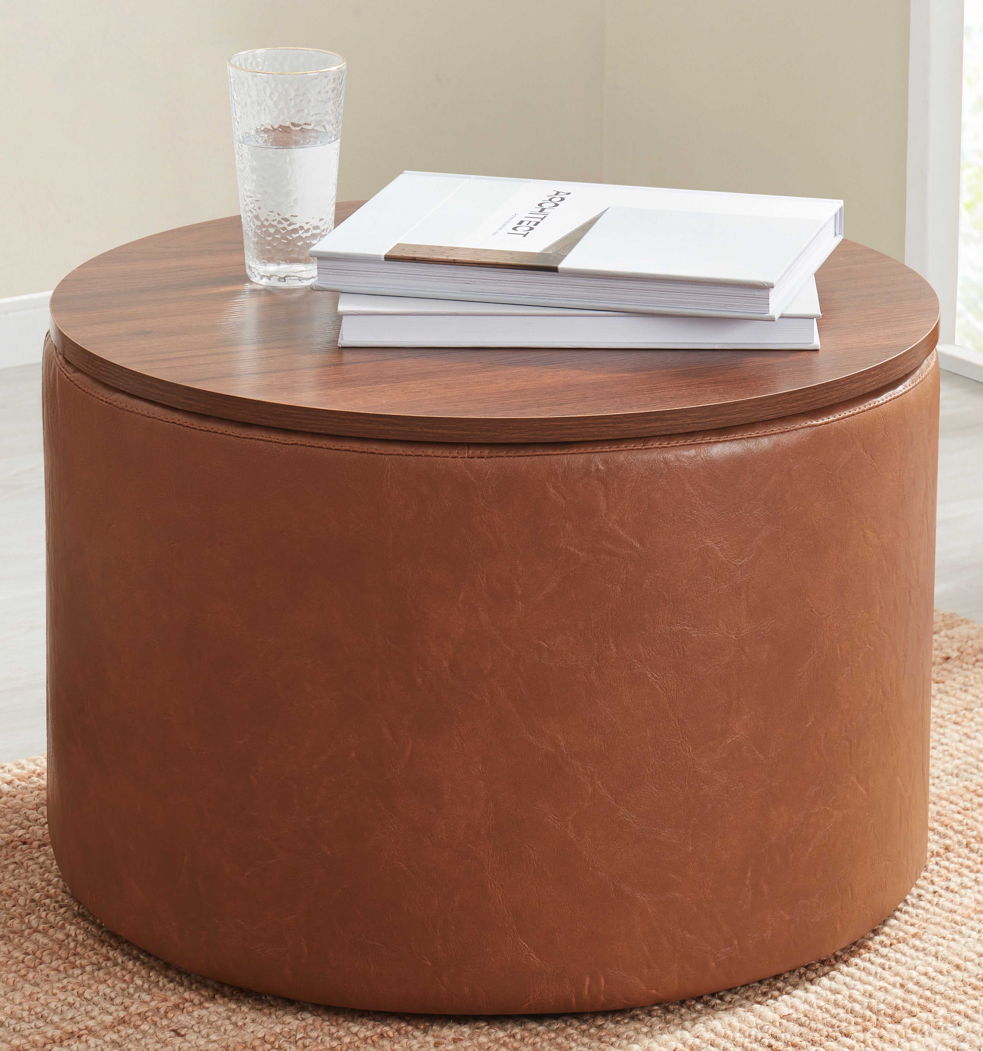 Parker Round Linen Coffee Table Storage Ottoman