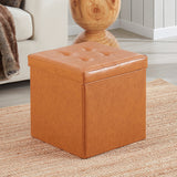 Collapsible Tufted Faux Leather Square Coffee Table Storage Ottoman - Cognac