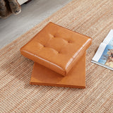 Collapsible Tufted Faux Leather Square Coffee Table Storage Ottoman - Cognac