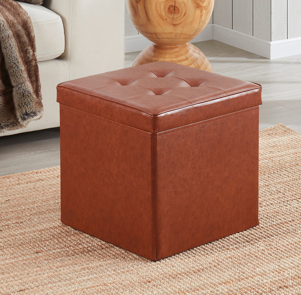 Collapsible Tufted Faux Leather Square Coffee Table Storage Ottoman